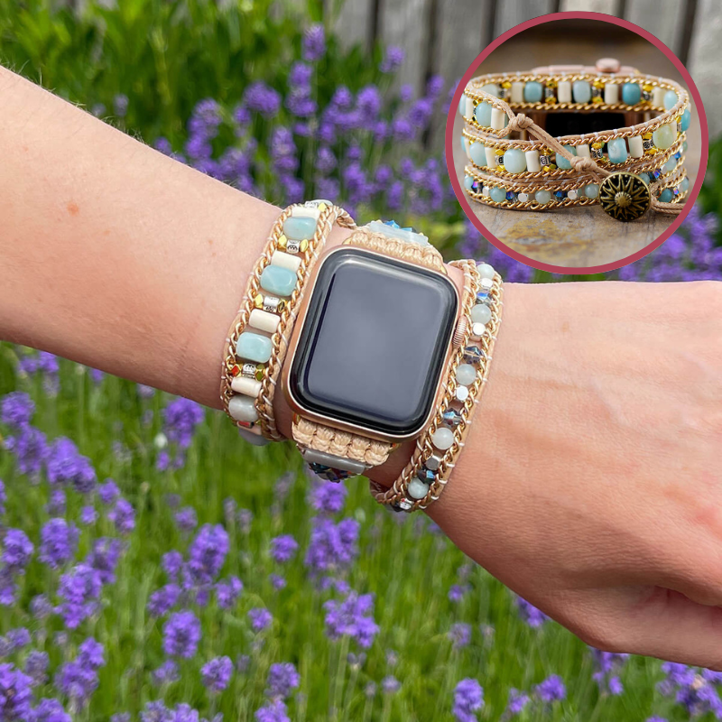 Bracelet Éclat de Cristal en Pierre Naturelle d'Amazonite pour Apple Watch