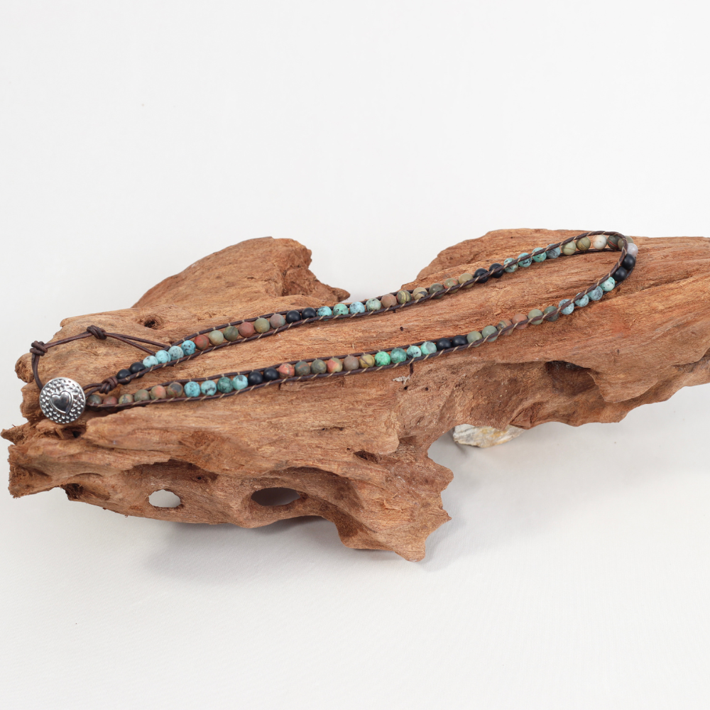 Bracelet  Ancrage - Manchette en Cuir et en Pierre Naturelle de Jaspe