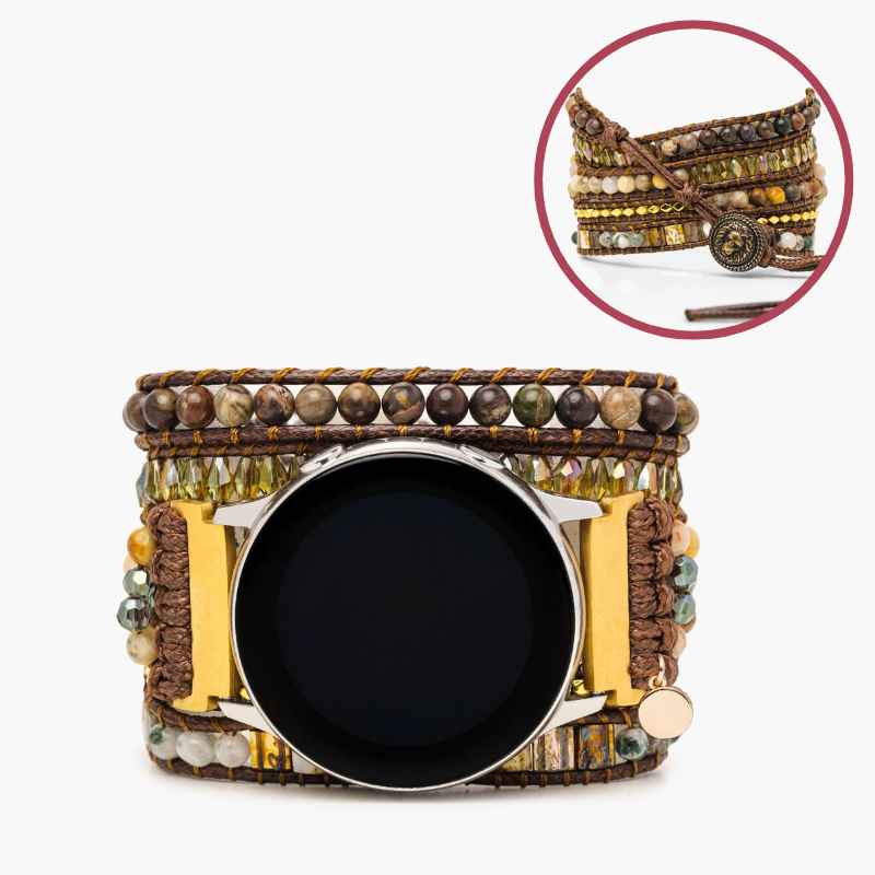 Bracelet en Pierre Naturelle d'Onyx et Quartz pour Samsung Galaxy Watch