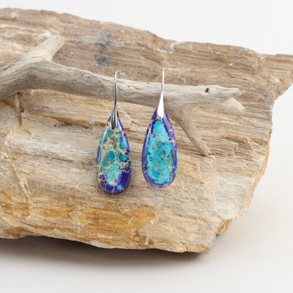 Boucles d’Oreilles Lucienne - Pierre Naturelle Pourpre-Azur