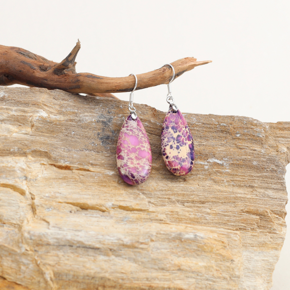 Boucles d'Oreilles Francine - Pierre Naturelle de Jaspe Pourpre