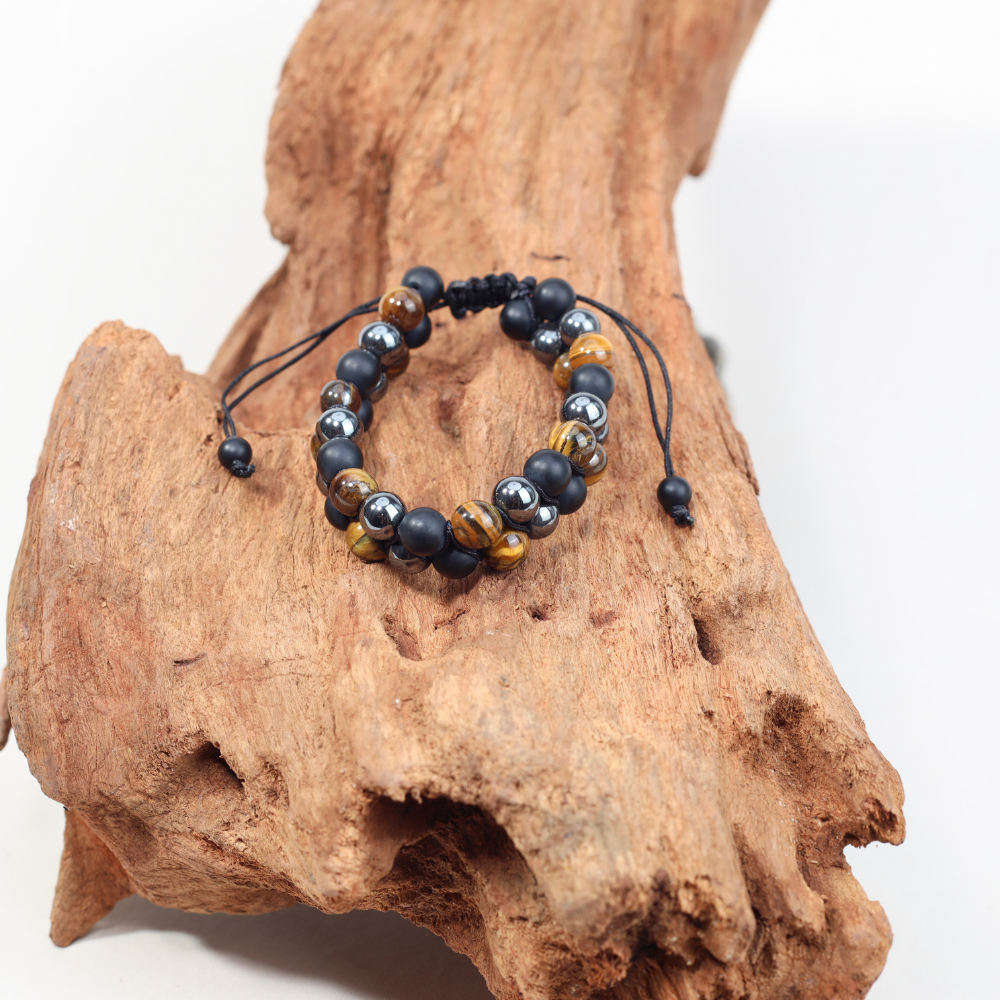 Bracelet Obsidienne Œil de tigre et Pierre d'Onyx Noir Naturel