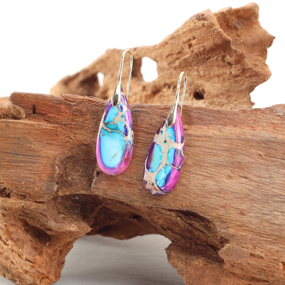 Boucles d'Oreilles Hortense - Pendantes Or et Pierre Naturelle