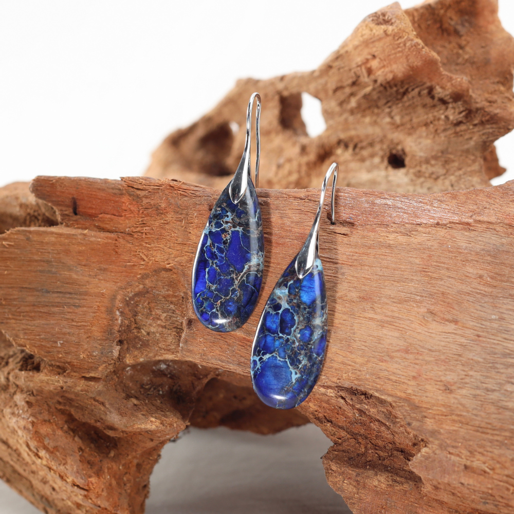 Boucles d'Oreilles Léontine - Pierre Naturelle Bleu Profond de l'Océan