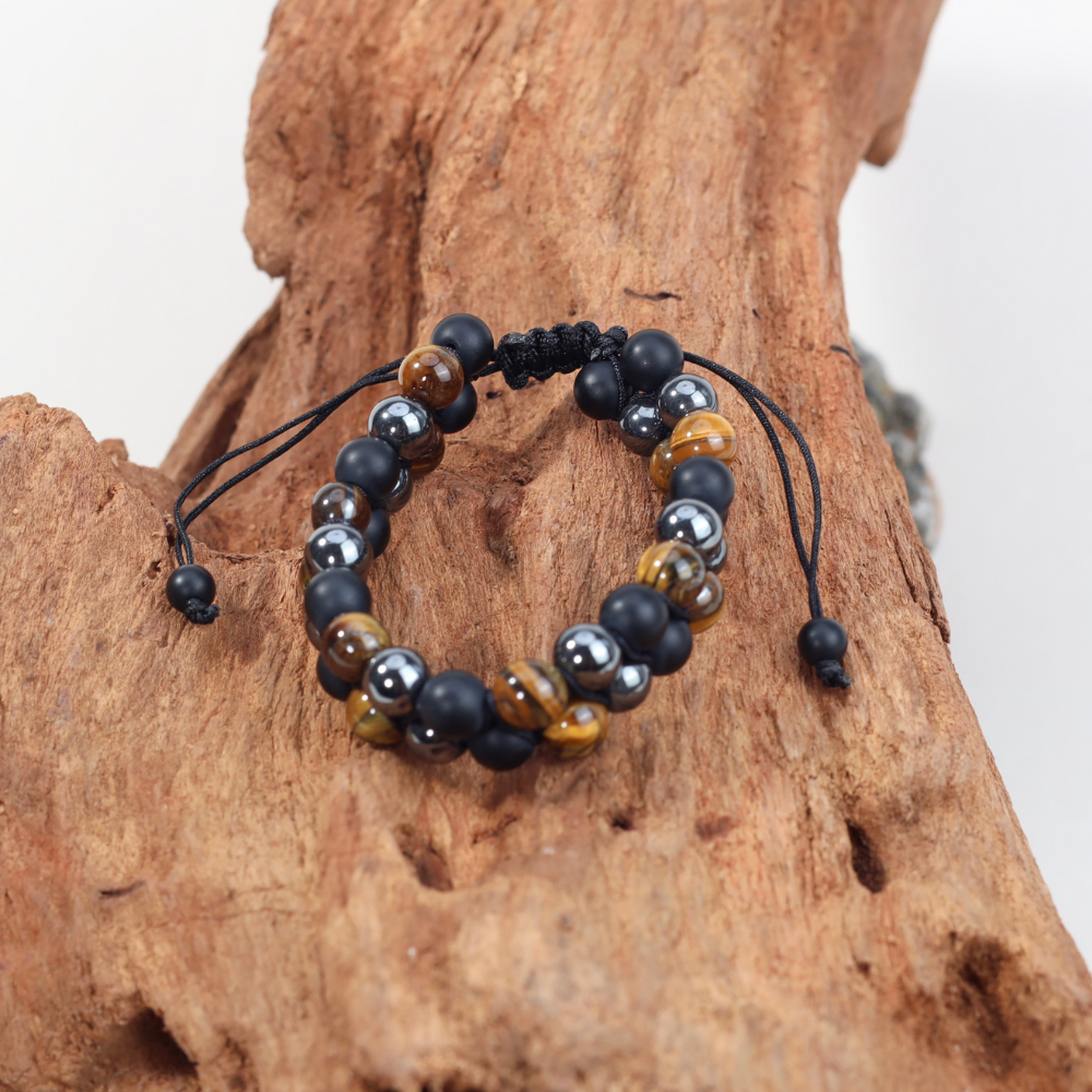 Bracelet Obsidienne Œil de tigre et Pierre d'Onyx Noir Naturel