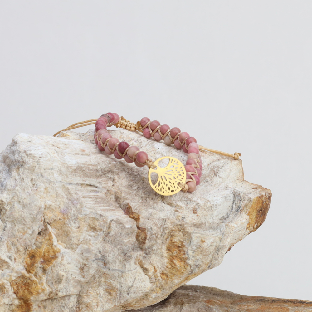 Bracelet à Breloques Arbre de vie de Eva - Pierre Naturelle de Rhodonite