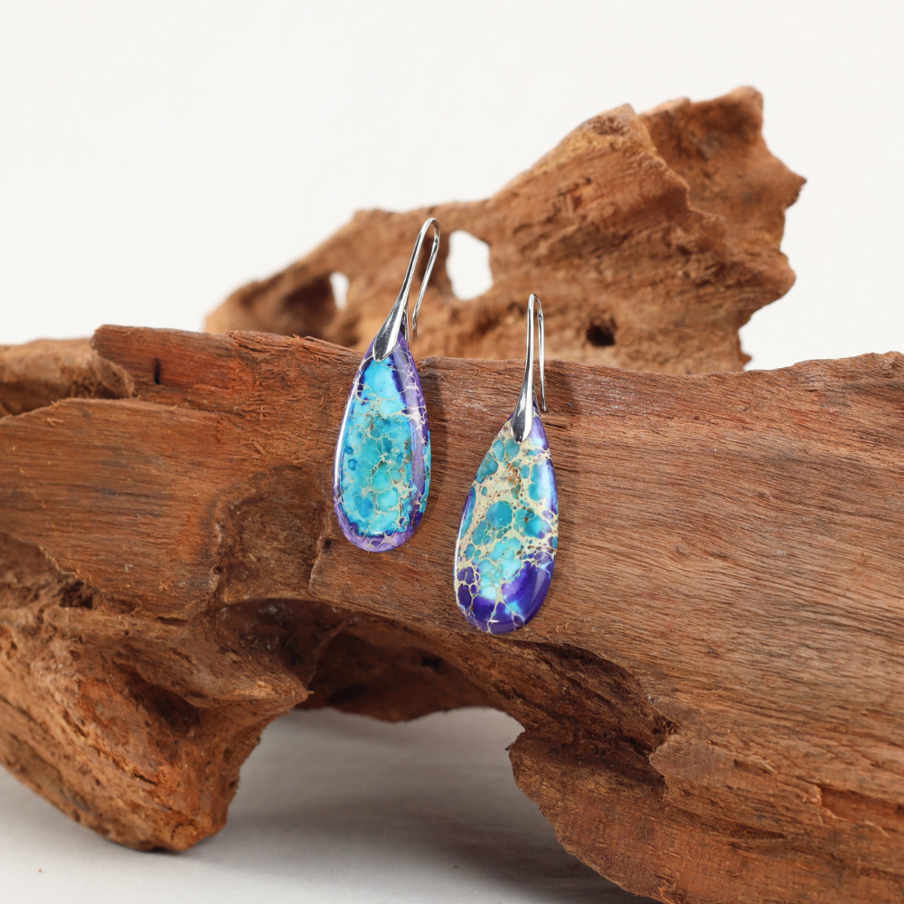 Boucles d’Oreilles Lucienne - Pierre Naturelle Pourpre-Azur