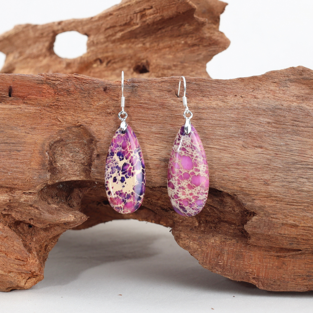 Boucles d'Oreilles Francine - Pierre Naturelle de Jaspe Pourpre