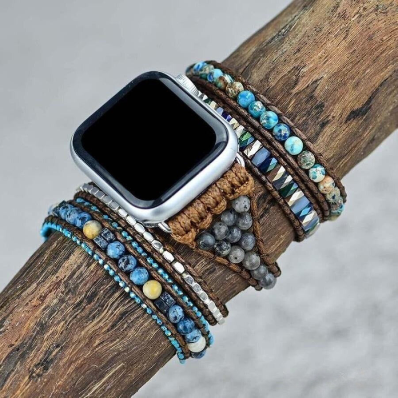 Bracelet en Pierre Naturelle d'Onyx Clair de Lune pour Apple Watch