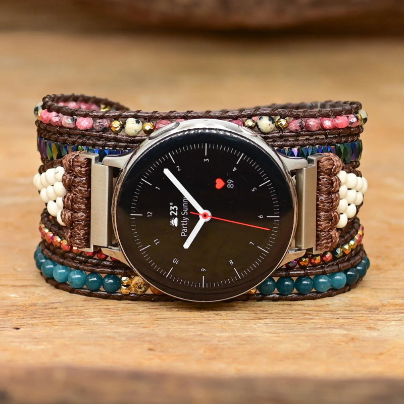 Bracelet en Pierres Naturelles d'Agate et Cristal pour Samsung Galaxy Watch