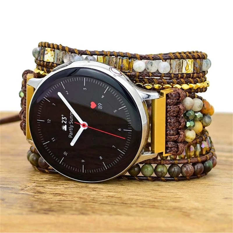 Bracelet en Pierre Naturelle d'Onyx et Quartz pour Samsung Galaxy Watch