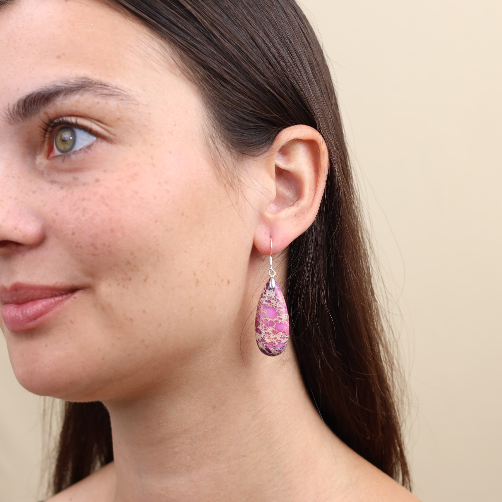 Boucles d'Oreilles Francine - Pierre Naturelle de Jaspe Pourpre