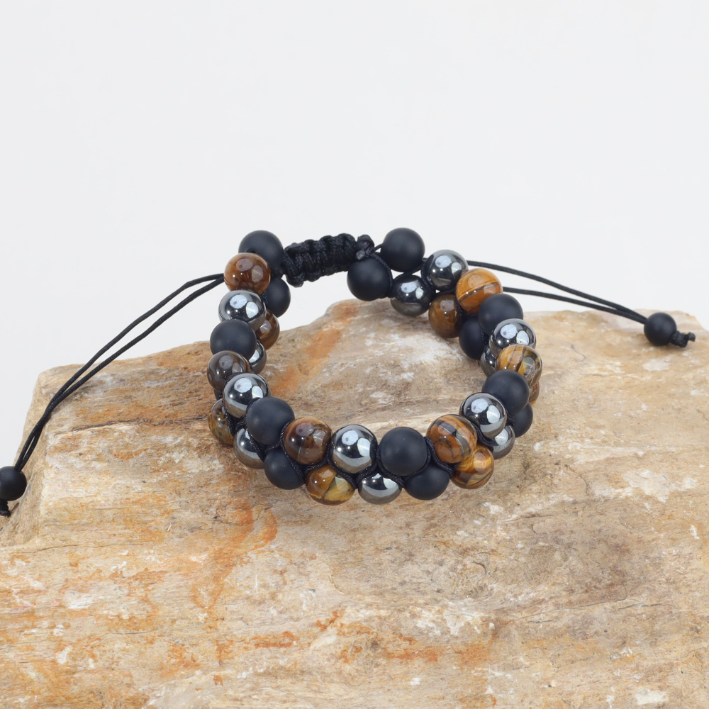 Bracelet Obsidienne Œil de tigre et Pierre d'Onyx Noir Naturel