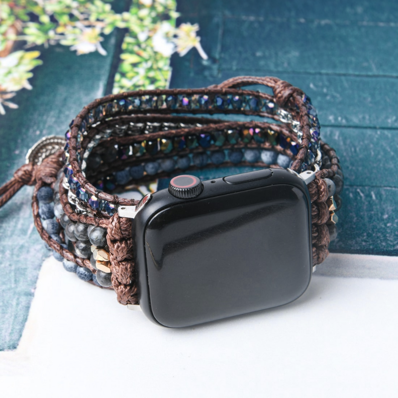 Bracelet en Pierre Naturelle d'Onyx Clair de Lune pour Apple Watch