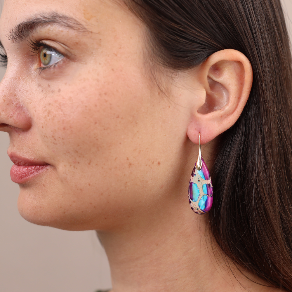 Boucles d'Oreilles Hortense - Pendantes Or et Pierre Naturelle