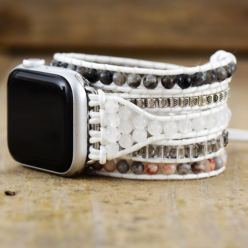 Bracelet en Labradorite Blanche pour Apple Watch