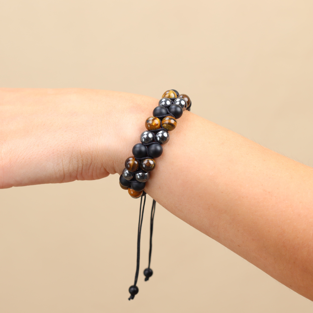 Bracelet Obsidienne Œil de tigre et Pierre d'Onyx Noir Naturel