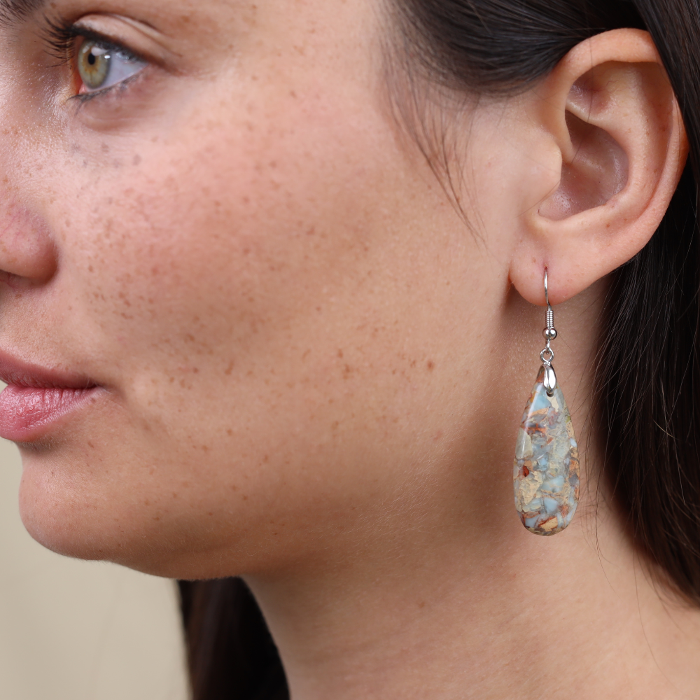 Boucles d'Oreilles Anaëlle - Jaspe Naturel des Sédiments Marins