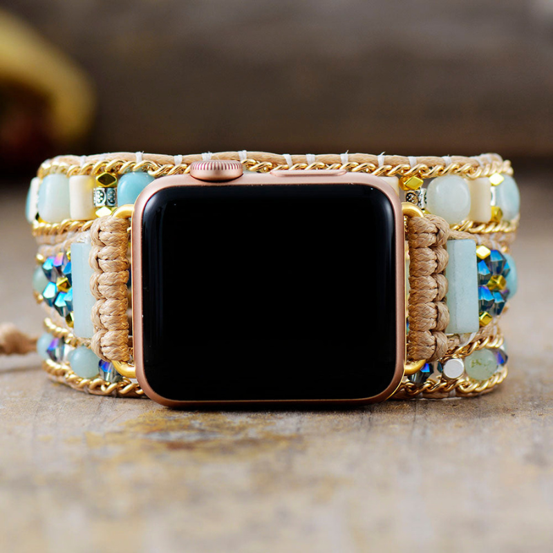 Bracelet Éclat de Cristal en Pierre Naturelle d'Amazonite pour Apple Watch