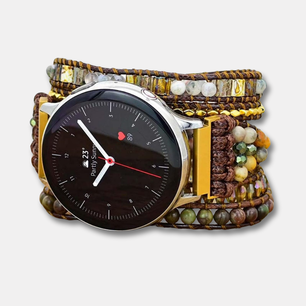 Bracelet en Pierre Naturelle d'Onyx et Quartz pour Samsung Galaxy Watch